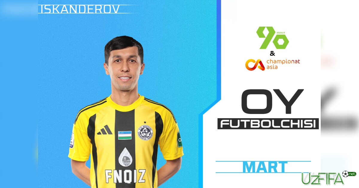 90minutuz: Jamshid Iskanderov mart oyining eng yaxshi futbolchisi- uzfifa.net.