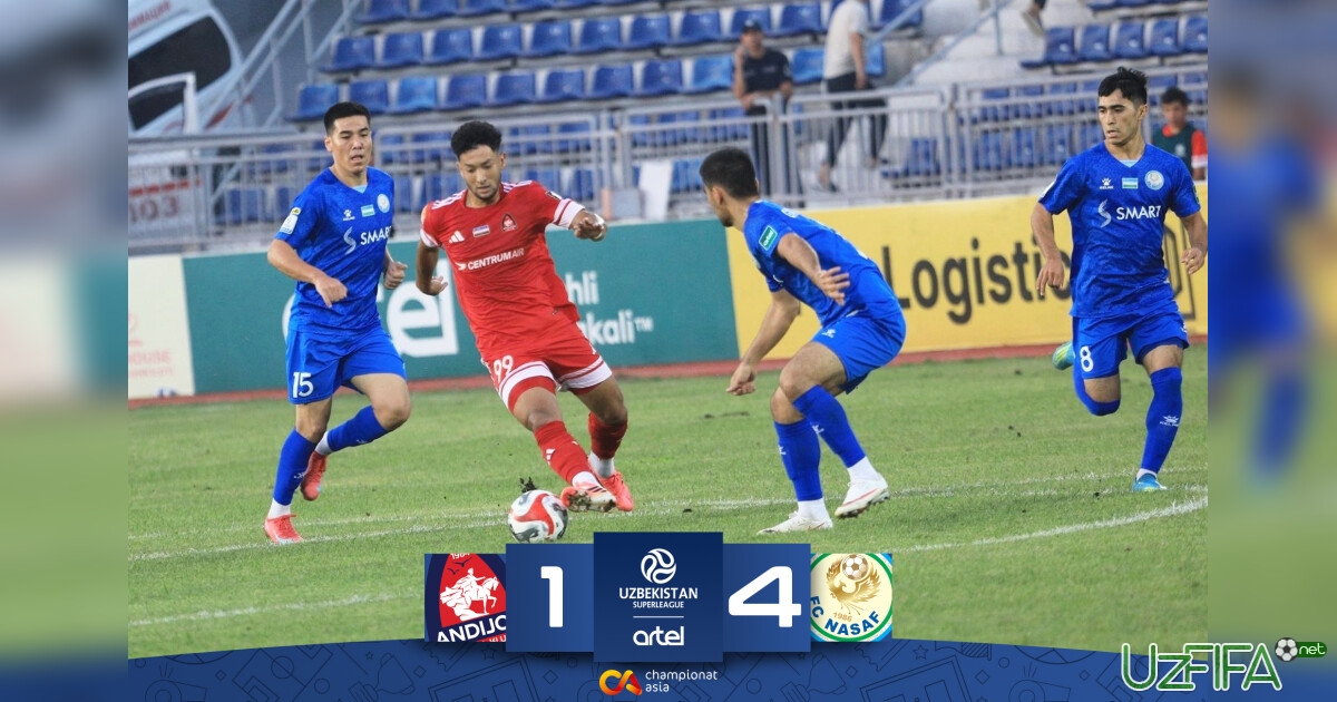 Superliga. "Nasaf" Andijonda yirik g'alabaga erishdi, darvozabon gol urdi- uzfifa.net.